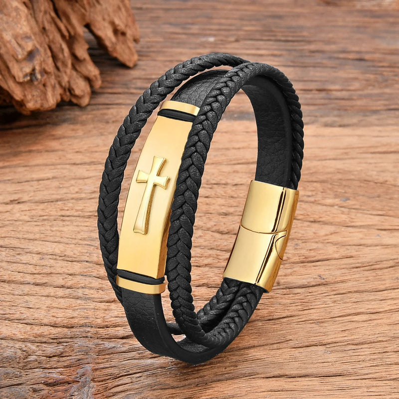 Bracelete Masculino Cristão de Couro com Fecho Magnético - TechnoLoja