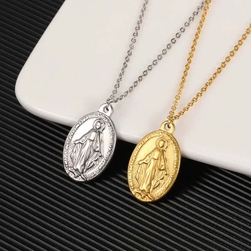 Colar com Medalha em Aço Inoxidável - Nossa Senhora - TechnoLoja