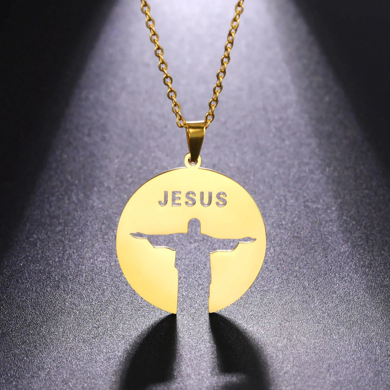 Colar com Pingente Cristão em Aço Inoxidável - "Jesus" Cristo Redentor - TechnoLoja