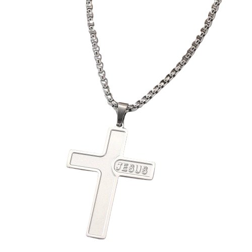 Colar Feminino Religioso em Aço inoxidável com Pingente Cruz com Nome Jesus - TechnoLoja