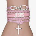 Pulseira de Couro Feminina Cristã - Infinito "Love", "Jesus" e Cruz - TechnoLoja