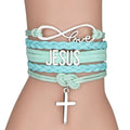 Pulseira de Couro Feminina Cristã - Infinito "Love", "Jesus" e Cruz - TechnoLoja