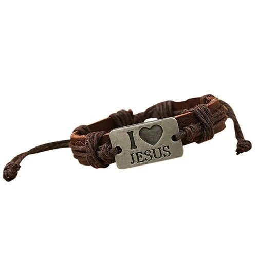 Pulseira de Couro Unissex com Frase I Love Jesus - TechnoLoja