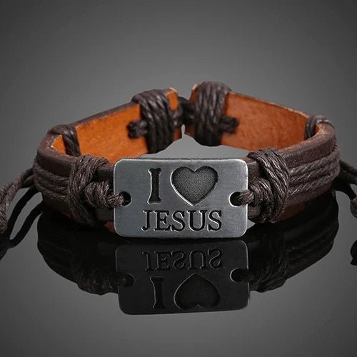 Pulseira de Couro Unissex com Frase I Love Jesus - TechnoLoja