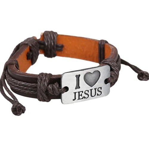 Pulseira de Couro Unissex com Frase I Love Jesus - TechnoLoja