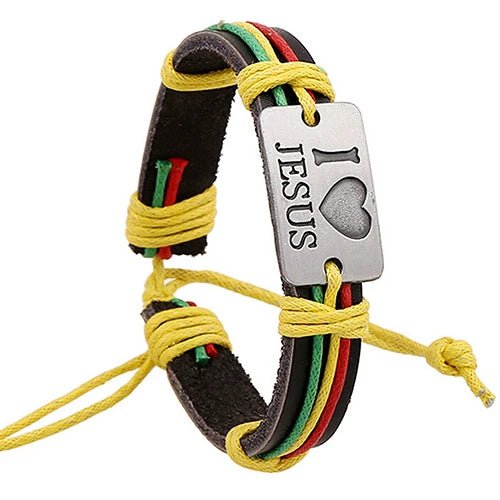 Pulseira de Couro Unissex com Frase I Love Jesus - TechnoLoja