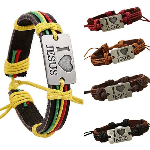 Pulseira de Couro Unissex com Frase I Love Jesus - TechnoLoja