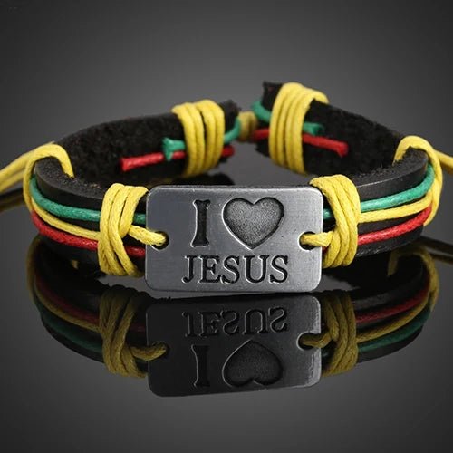 Pulseira de Couro Unissex com Frase I Love Jesus - TechnoLoja