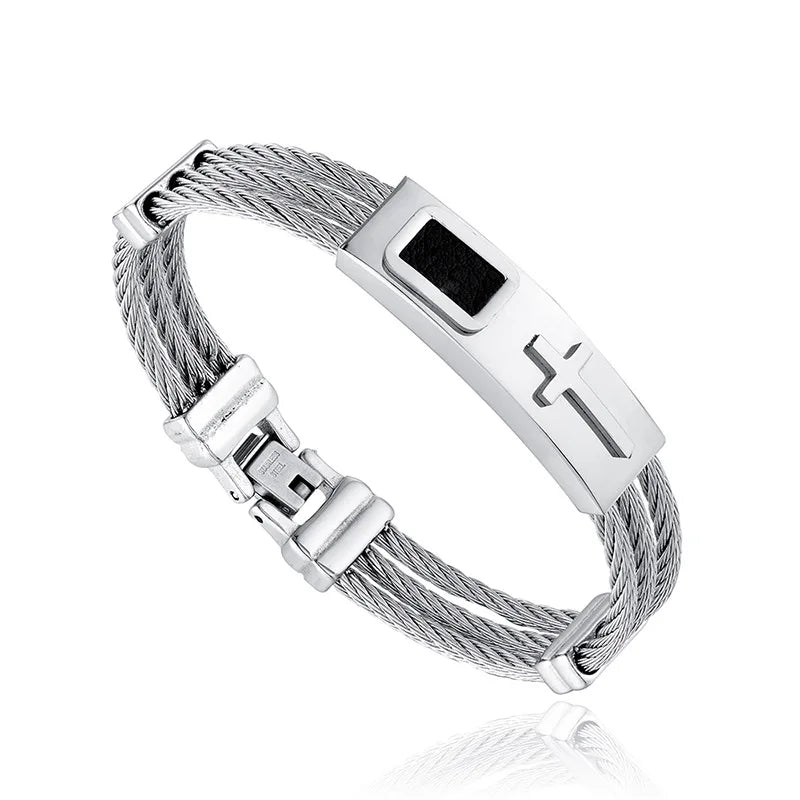 Pulseira Masculina Cristã em Aço Inoxidável com Cruz - TechnoLoja