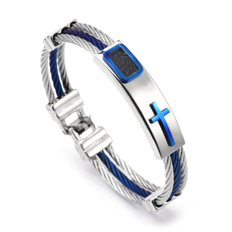 Pulseira Masculina Cristã em Aço Inoxidável com Cruz - TechnoLoja