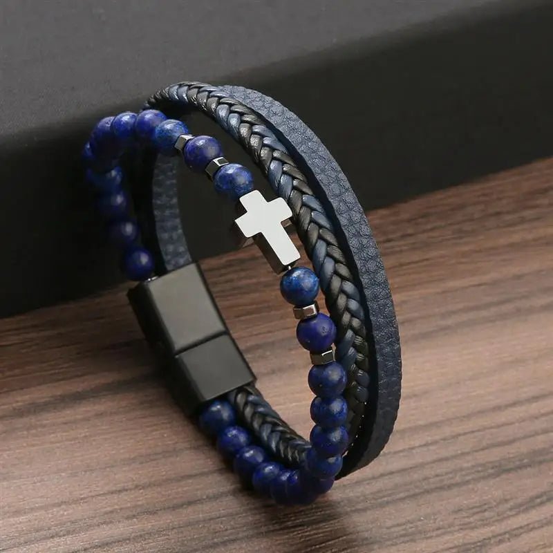 Pulseira Masculina em Couro em Formato em Cruz - TechnoLoja