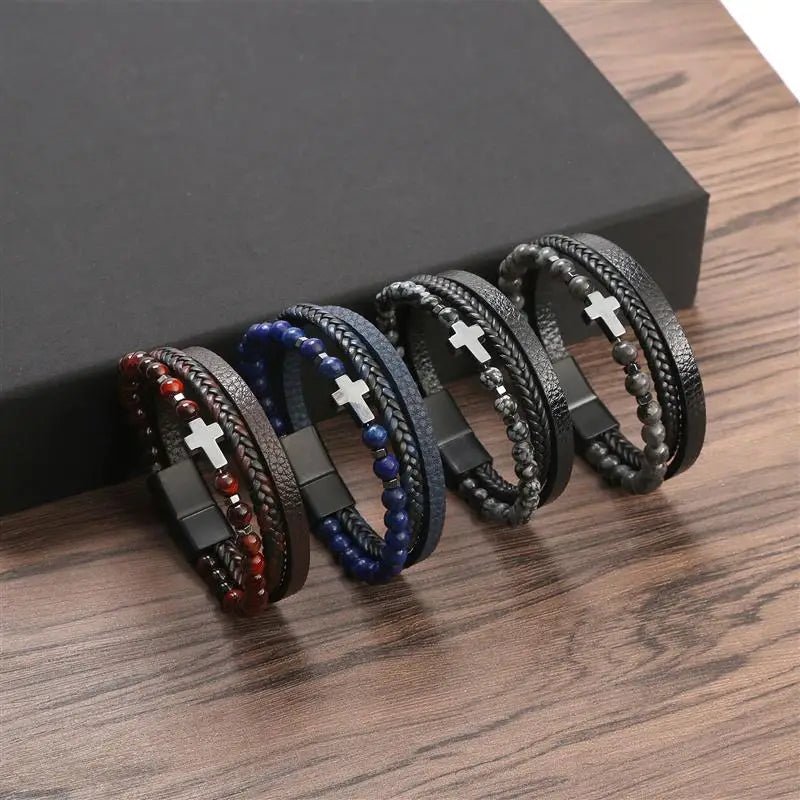 Pulseira Masculina em Couro em Formato em Cruz - TechnoLoja