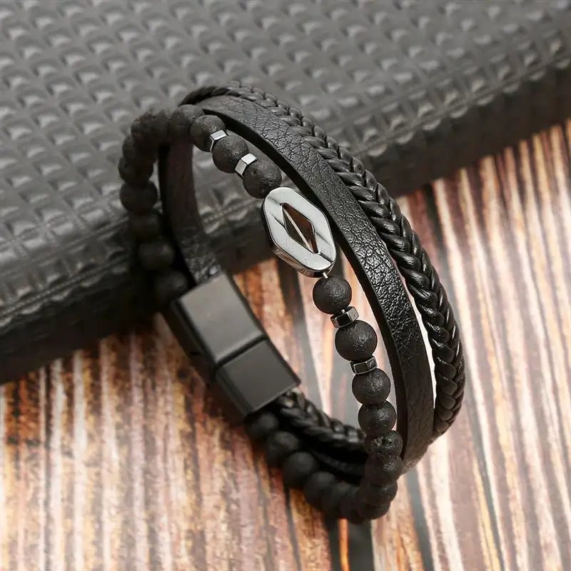 Pulseira Masculina em Couro em Formato em Cruz - TechnoLoja