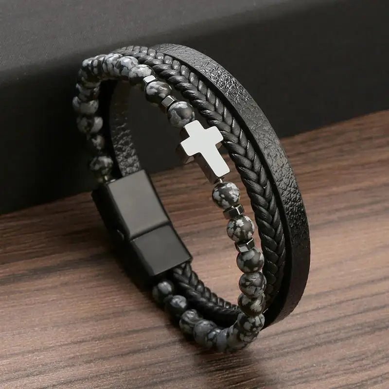 Pulseira Masculina em Couro em Formato em Cruz - TechnoLoja