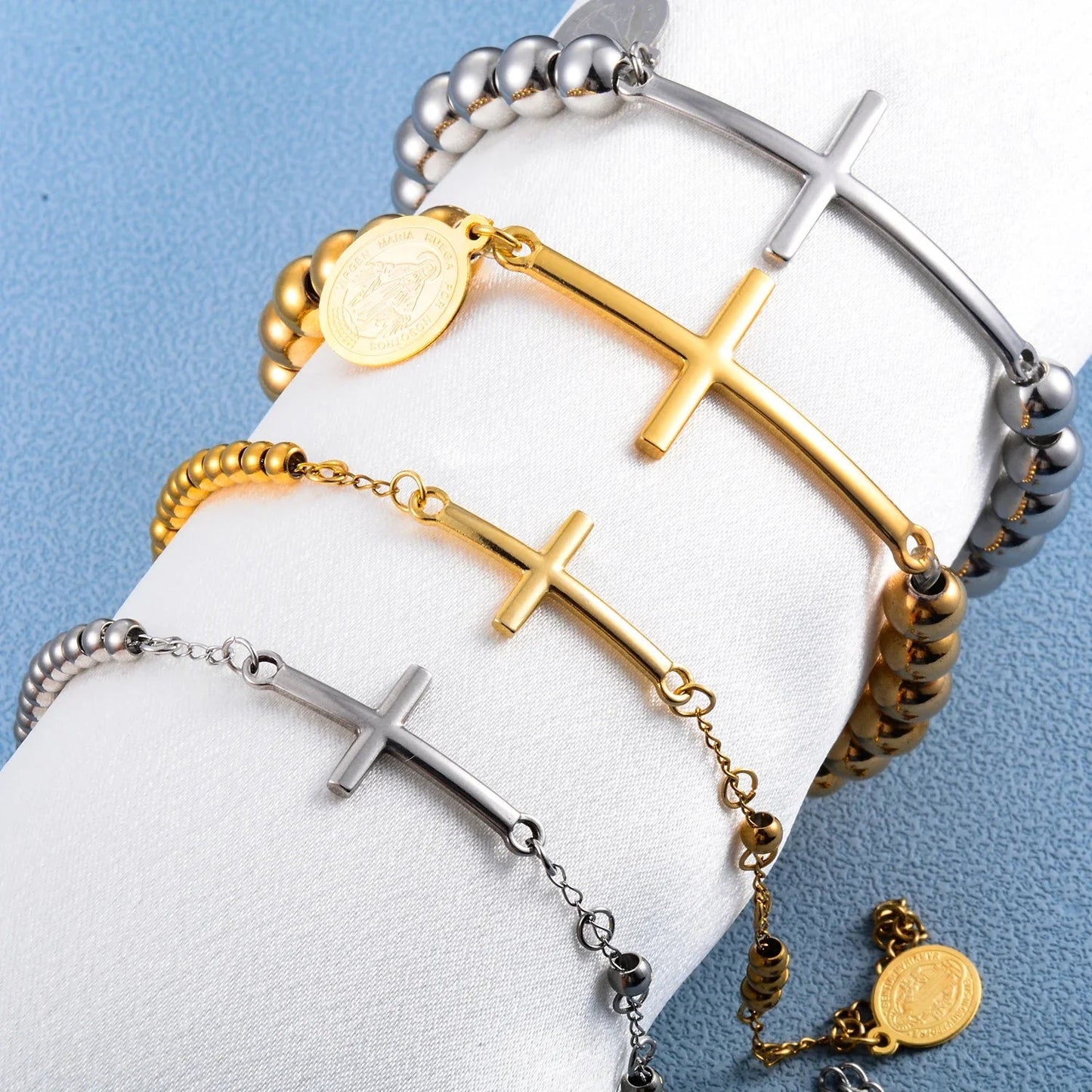 Pulseira Religiosa em Aço inoxidável com Pingente Cruz e Jesus Cristo - TechnoLoja