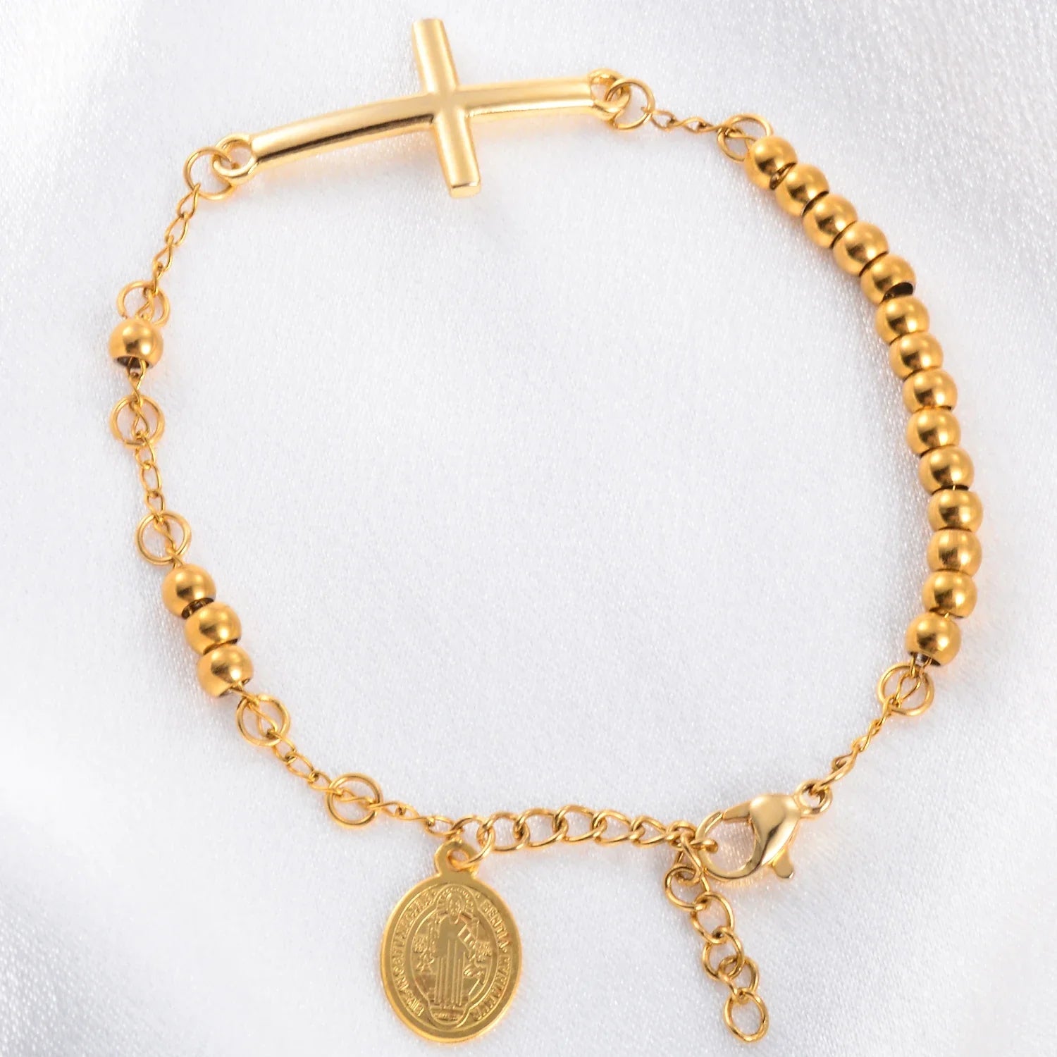 Pulseira Religiosa em Aço inoxidável com Pingente Cruz e Jesus Cristo - TechnoLoja