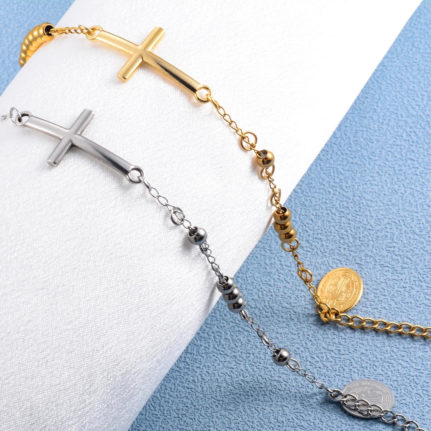 Pulseira Religiosa em Aço inoxidável com Pingente Cruz e Jesus Cristo - TechnoLoja