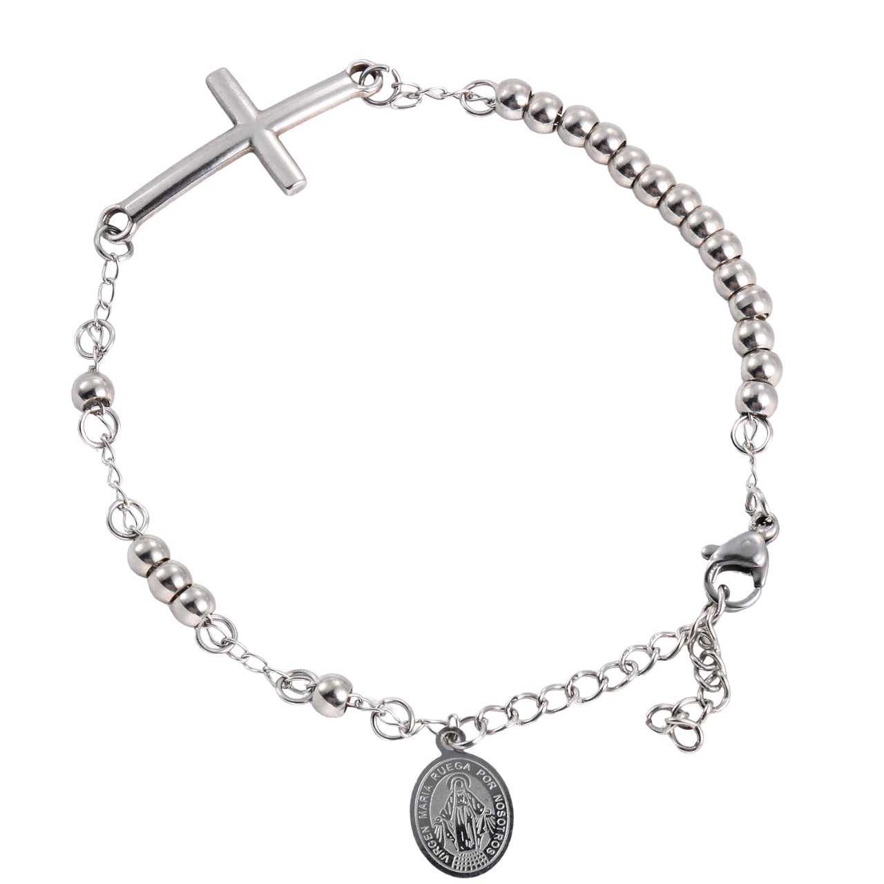 Pulseira Religiosa em Aço inoxidável com Pingente Cruz e Jesus Cristo - TechnoLoja