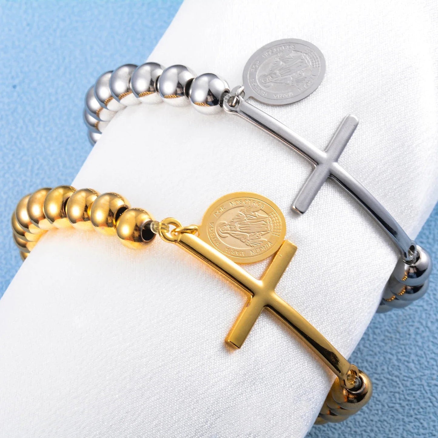 Pulseira Religiosa em Aço inoxidável com Pingente Cruz e Jesus Cristo - TechnoLoja