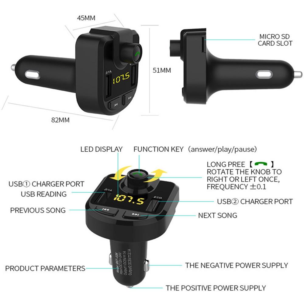Adaptador Transmissor FM Sem Fio Bluetooth para Carro - TechnoLoja