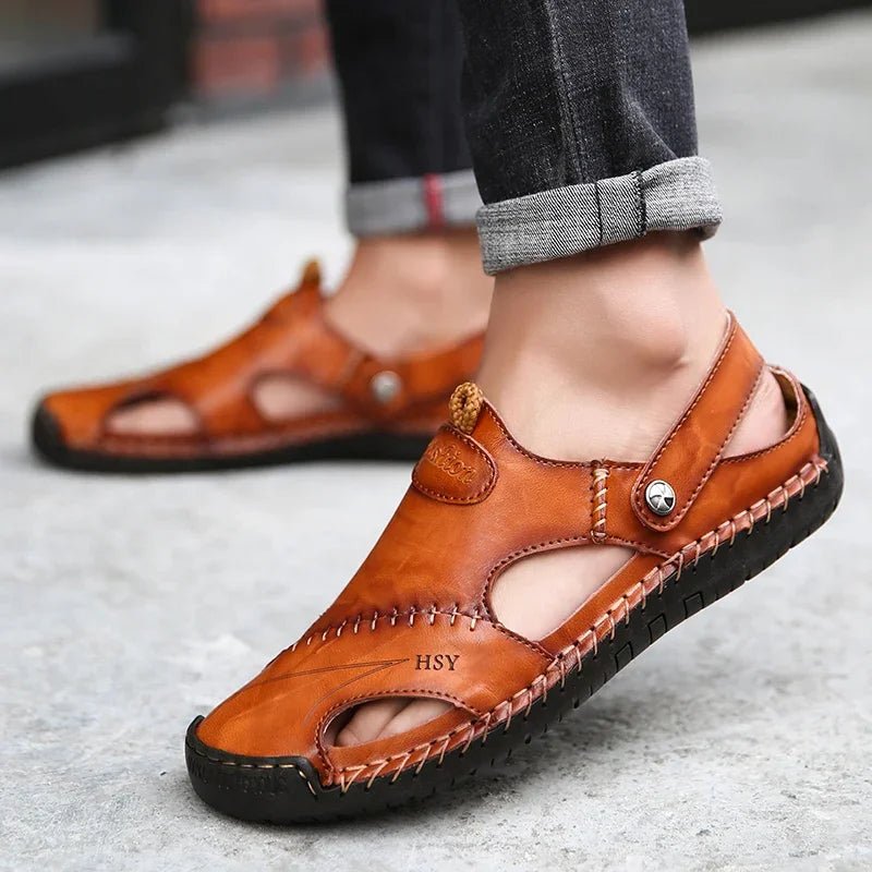 LeatherComfort™ - Sandálias Masculinas Ultra-Confortáveis de Couro Genuíno - TechnoLoja