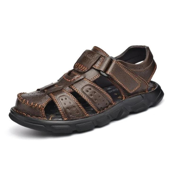 Sandália de Couro Masculina Anti Stress com Velcro - Frete Grátis - TechnoLoja