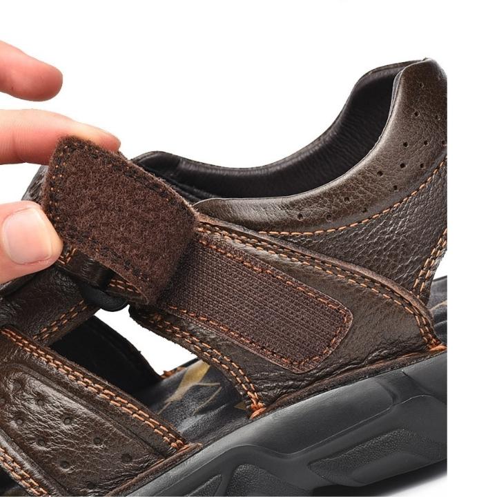 Sandália de Couro Masculina Anti Stress com Velcro - Frete Grátis - TechnoLoja