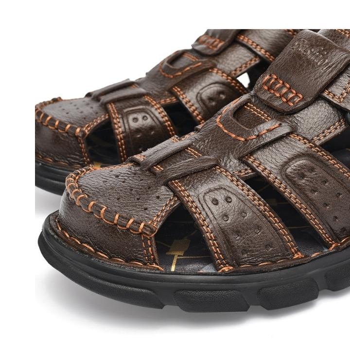 Sandália de Couro Masculina Anti Stress com Velcro - Frete Grátis - TechnoLoja