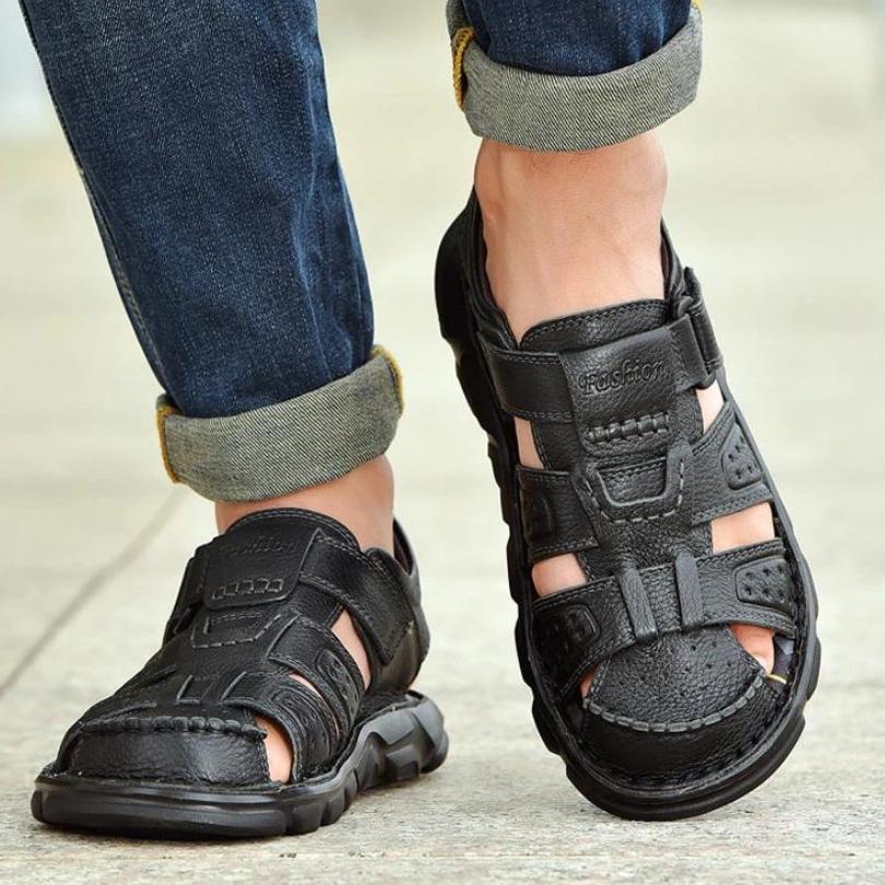 Sandália de Couro Masculina Anti Stress com Velcro - Frete Grátis - TechnoLoja