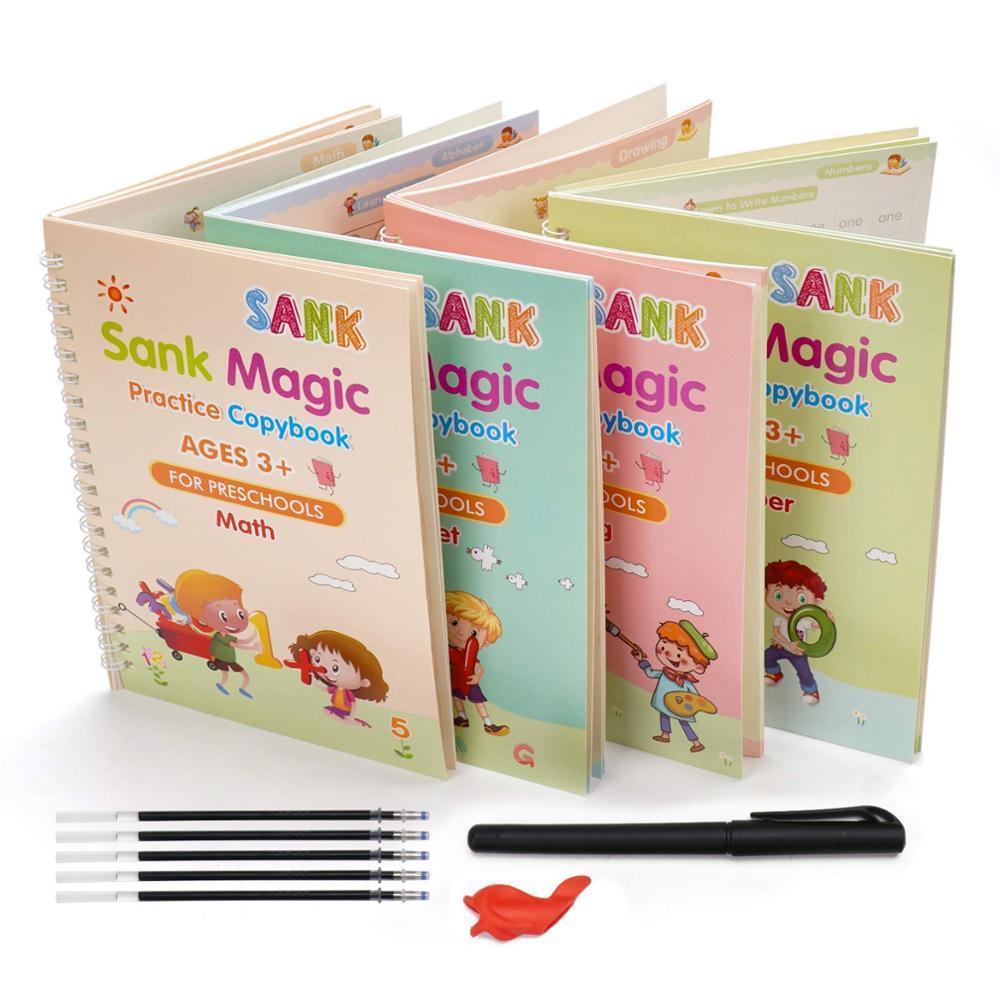SankMagic™ - Conjunto 4 Cadernos de Caligrafia Mágicos Reutilizáveis - TechnoLoja